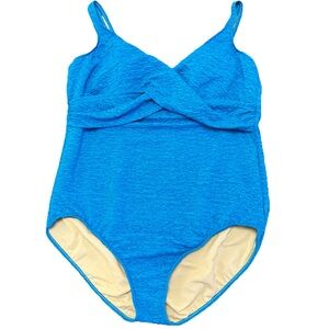 Vintage Swimsuit Sz 26W One Piece Swimwear Blue Teal Built In Bra A&H Sportswear